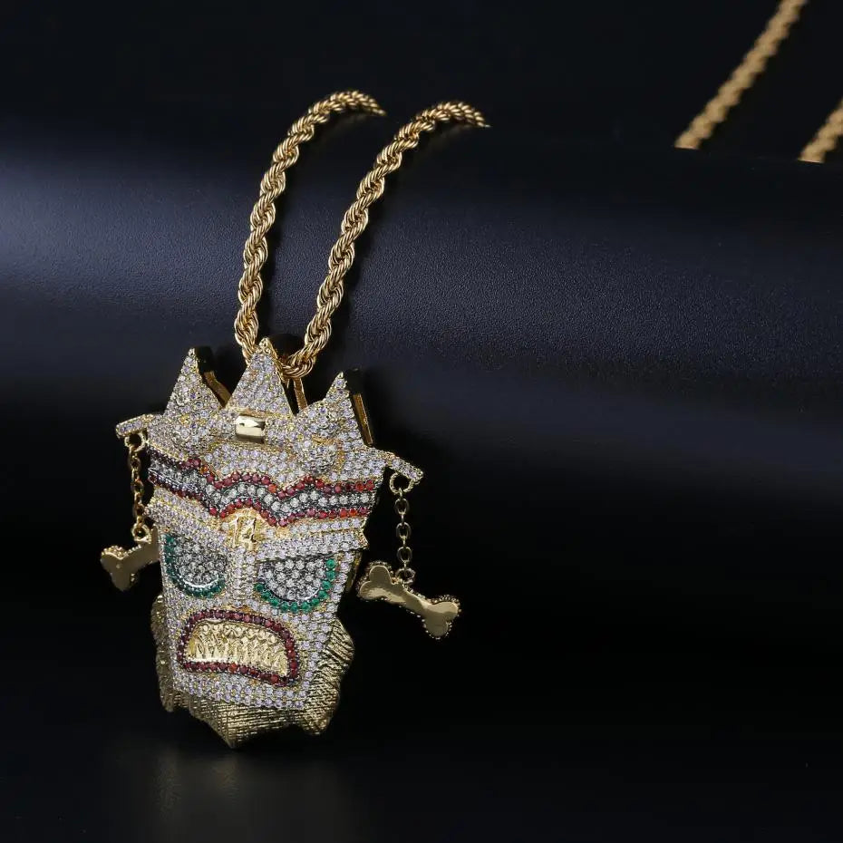 TOPGRILLZ New Iced Out UKA Mask Solid Pendant Necklace Men's Micro Paved Hip Hop Gold Silver Color Bling Charm Chains Jewelry